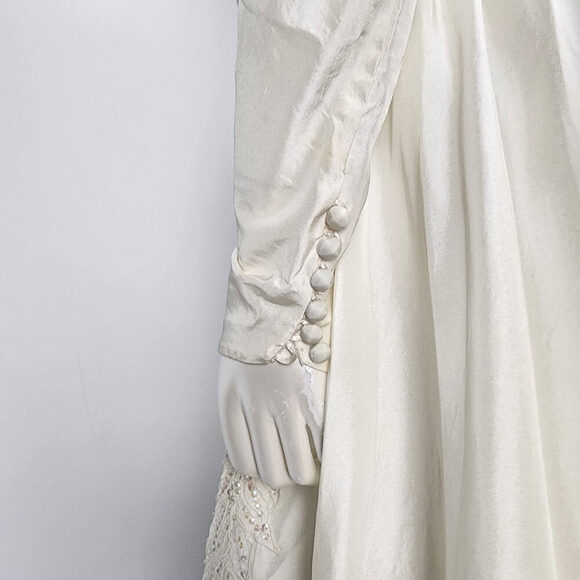 Vintage Cream Sequined Floral Detail Drop Shoulder Wedding Dress Size XS - Picture 14 of 16